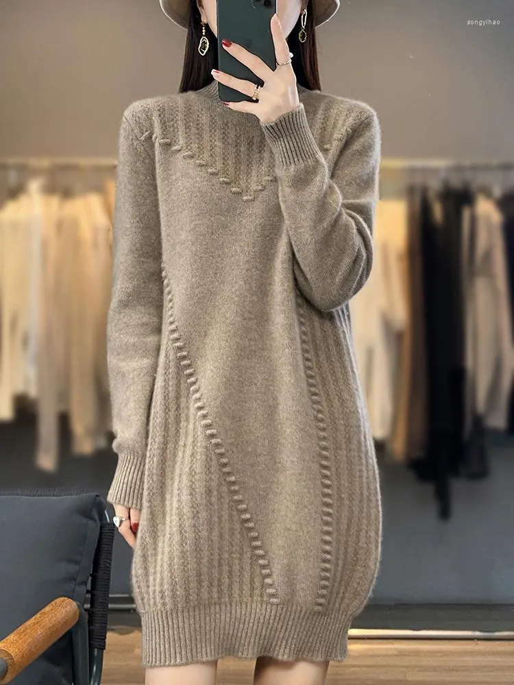 2023 Womens Cashmere Knit Wool Sweater Skirt Warm Half High Neck