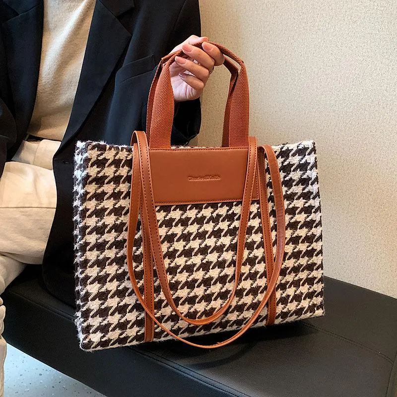 Evening Bags Trendy Designer Houndstooth Big Shoulder Women Handbag Purse 2023 Large CapacityLadies Casual Totes For Work Quality