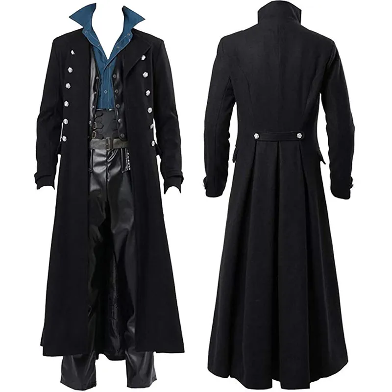 Vestes pour hommes 2023 Hommes Gothique Trench Médiéval Steampunk Rétro Manteau Double Boutonnage Garniture Solide Manteaux Gentlema Vintage Long 230822