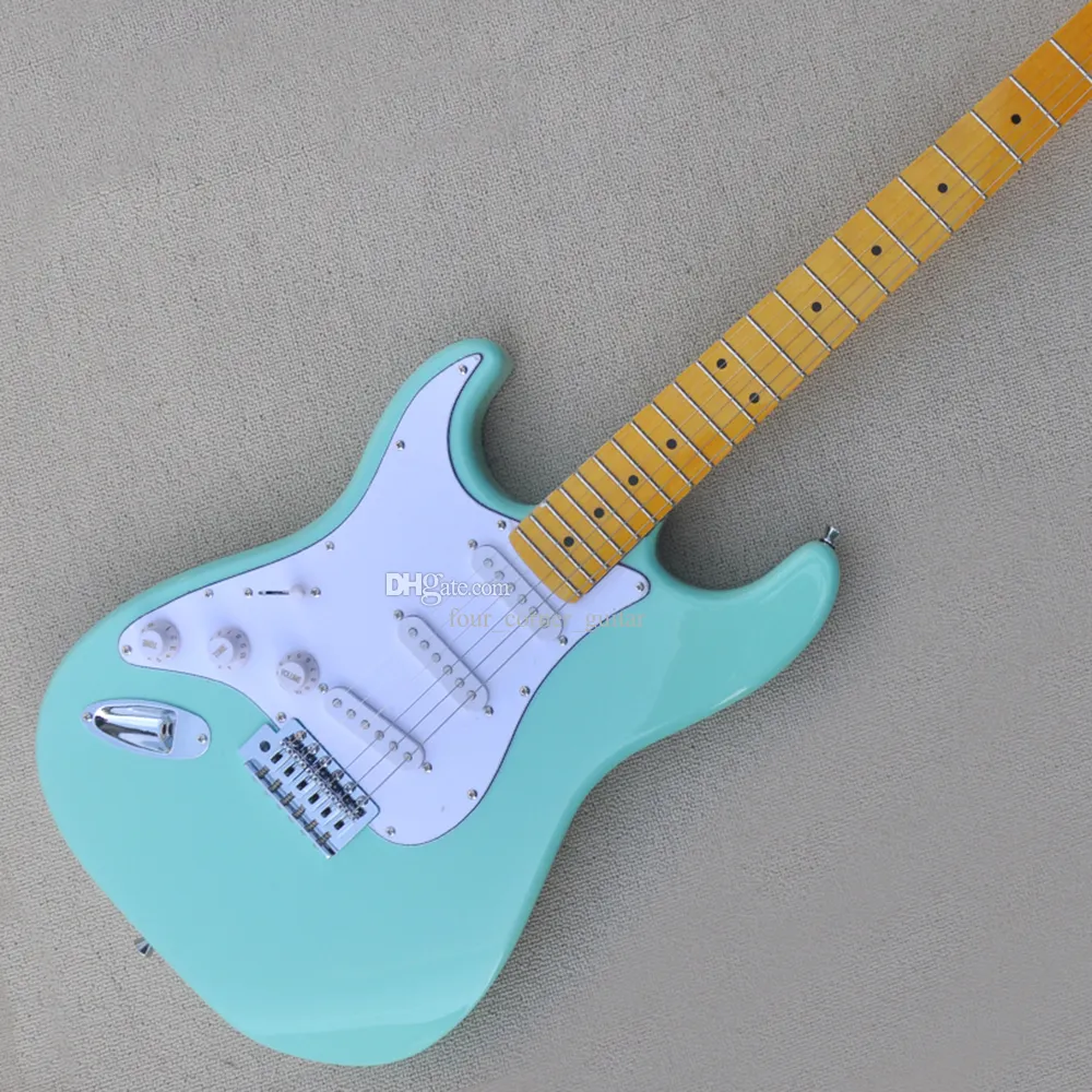 6 sznurków jasnoniebieska lewa ręka gitara elektryczna z pickupami SSS White Pickguard Conficialble