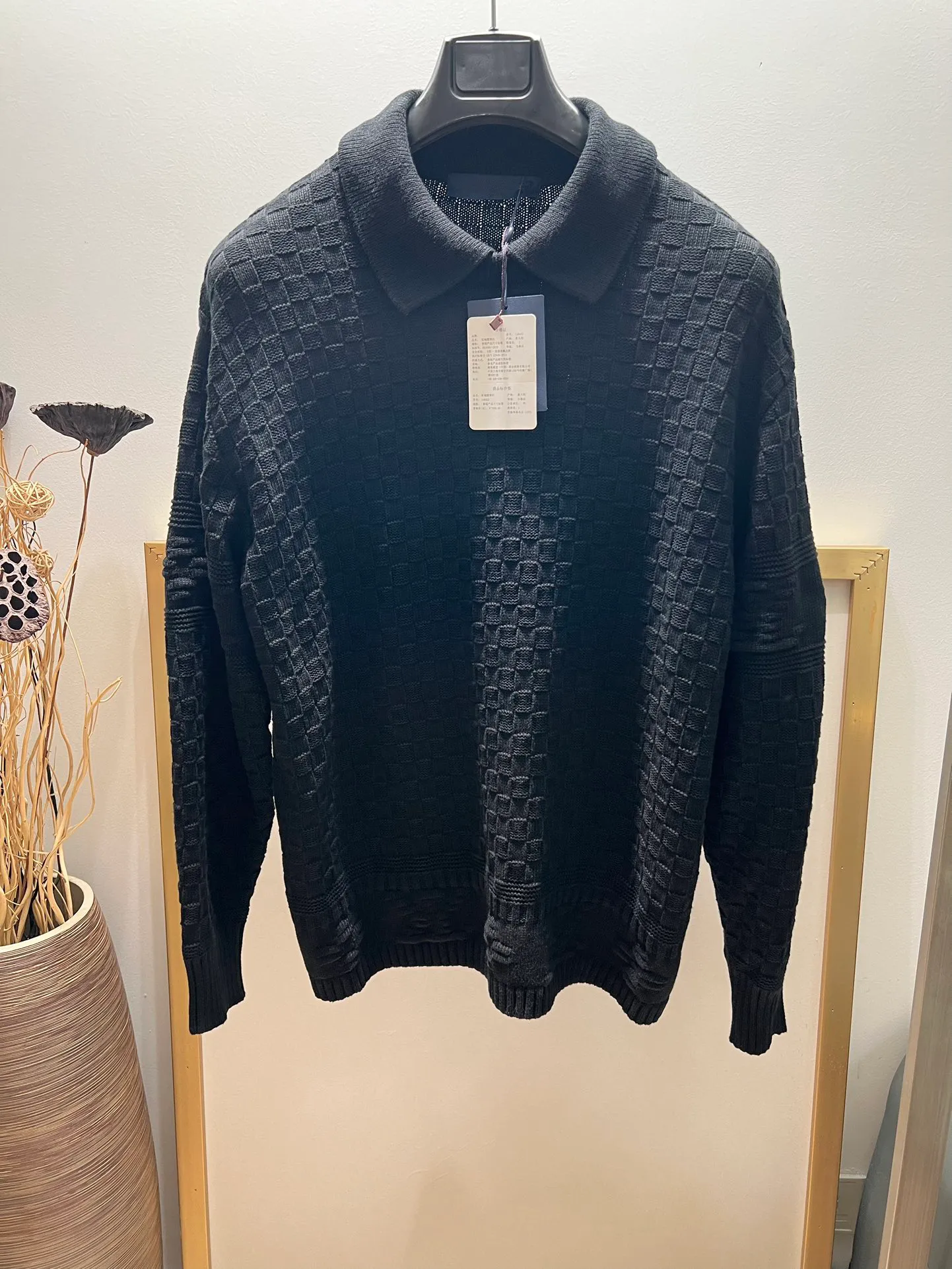 가을과 겨울 뉴 스타일 디자이너 스웨터 패션 격자 무늬 니트 디자인 옷깃 목 스웨터 미국 크기 고급 브랜드 남성 스웨터