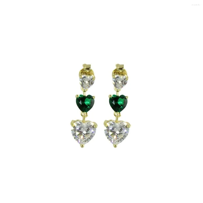 Dangle Earrings 5A Cubic Zirconia Iced Out Bling Pink Green White Heart Shaped CZ Drop Earring For Women Girlfriend Gift Jewelry