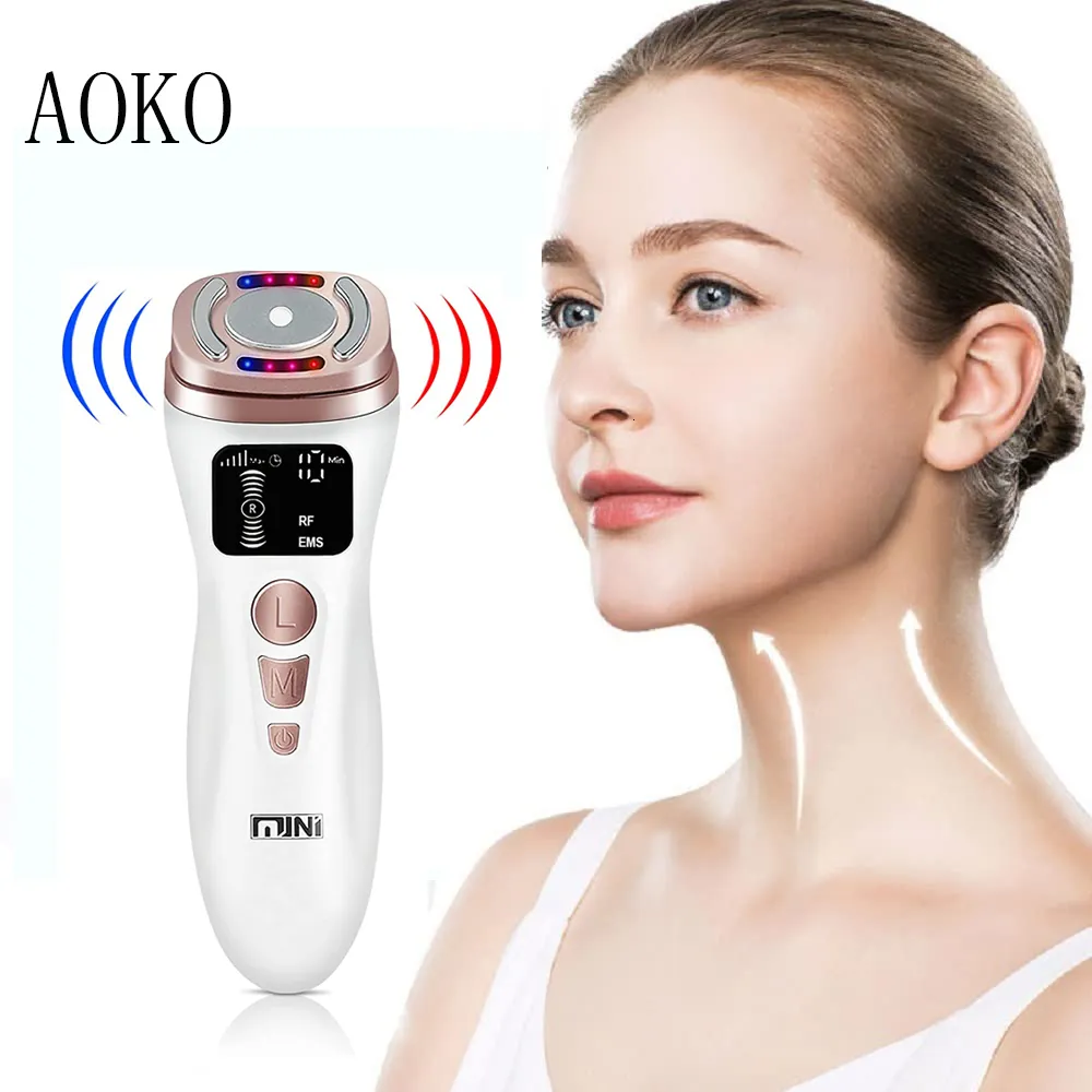 Face Massager Aoko Mini Radio Frequentie Ultrasone machine EMS MICRO HUIDIGE SCHOONHEID INSTRUMENT FIRMing Skin Care Anti Wrinkle Tool 230823