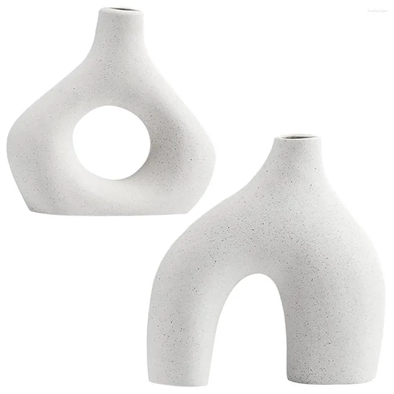 Vases 2pcs vase blanc en céramique ensemble fleur irrégulière style minimalisme décoratif pour la maison moderne d'herbe de Pampas