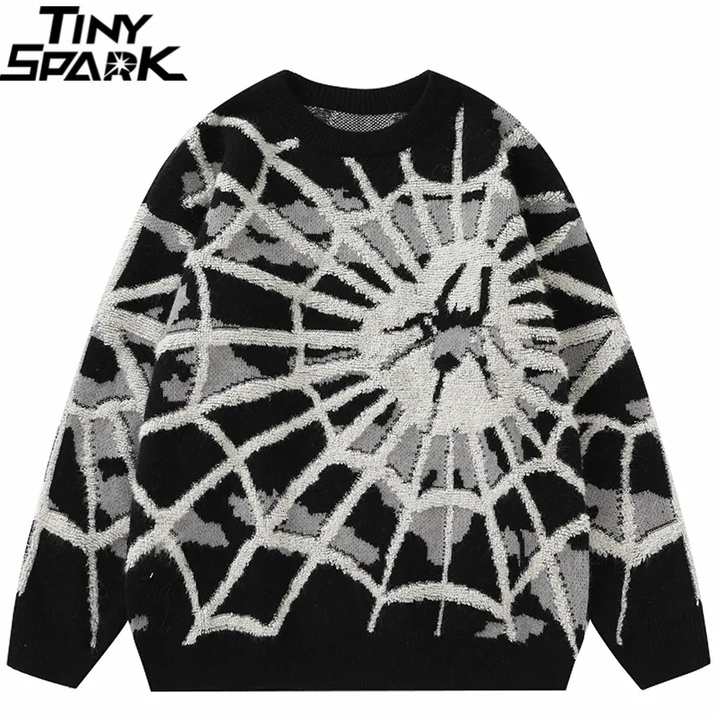 Maglioni maschili uomini streetwear spider maglione maglione peloso maglione hip hop hop hop cotone harajuku maglione morbido y2k nero rosso 230822