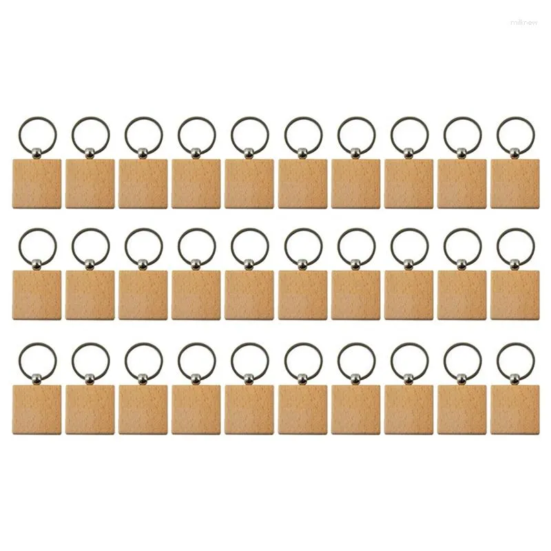 Porte-clés 30pcs blanc carré en forme de bois porte-clés bricolage bois clés étiquettes cadeaux