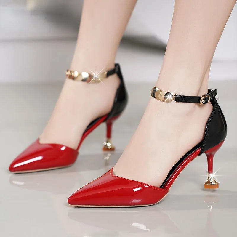 Toe Pointed Women Dress Fashion Buckles Sweet 342 Strap Stiletto Lady Cool Red Party Heel Shoes White Heels Zapatos De Mujer 230822 480 s