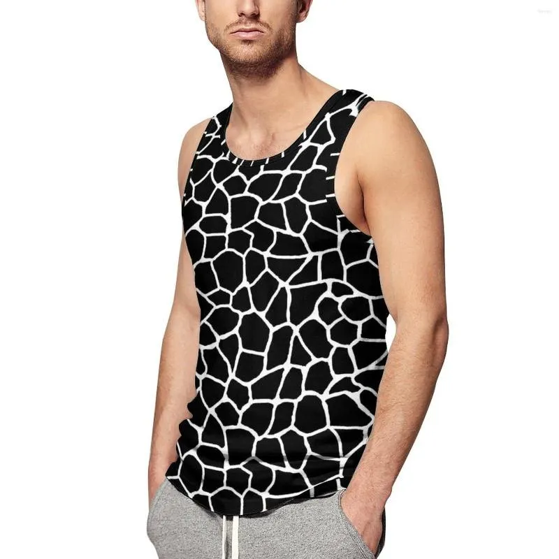 Męskie topy zbiornikowe Giraffe Print Summer Top Black and White Animal Training Męs