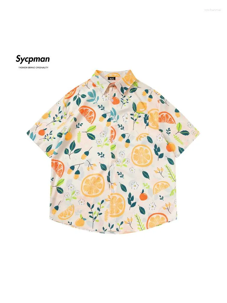Casual shirts voor heren Sycpman Fresh Lemon Print korte mouw voor mannen en vrouwen zomer trendy los veelzijdige Hawaiiaans shirt