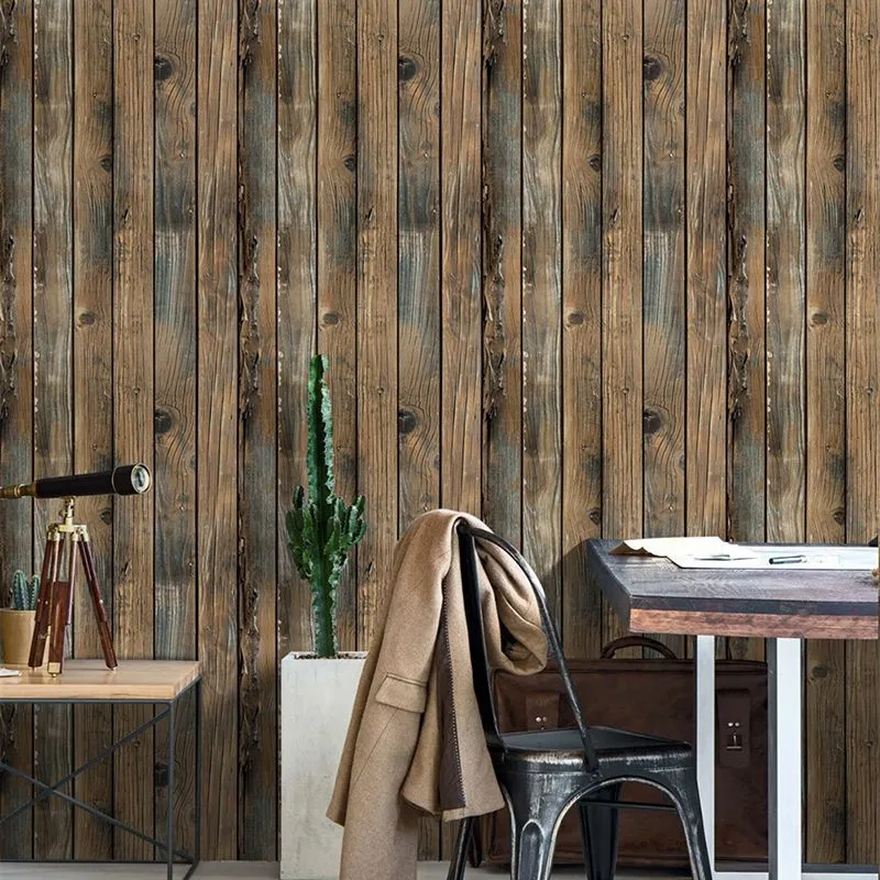 Retro Faux Wood Wallpaper Stick Grain Peel Self-adhesive Wood Plank Roll Removable PVC Covering For Restaur Room