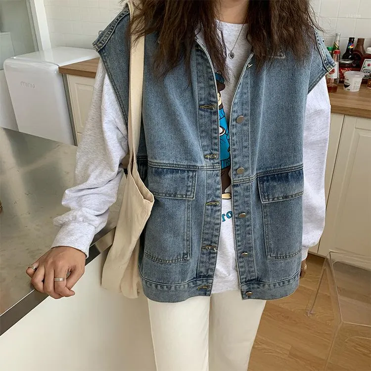 Frauenwesten Weste Weste Frauen Denim Jacke 2023 Spring Lose Vintage Basic Streetwear Frau koreanischer Stil ärmelloser Mantel Harajuku Cargo