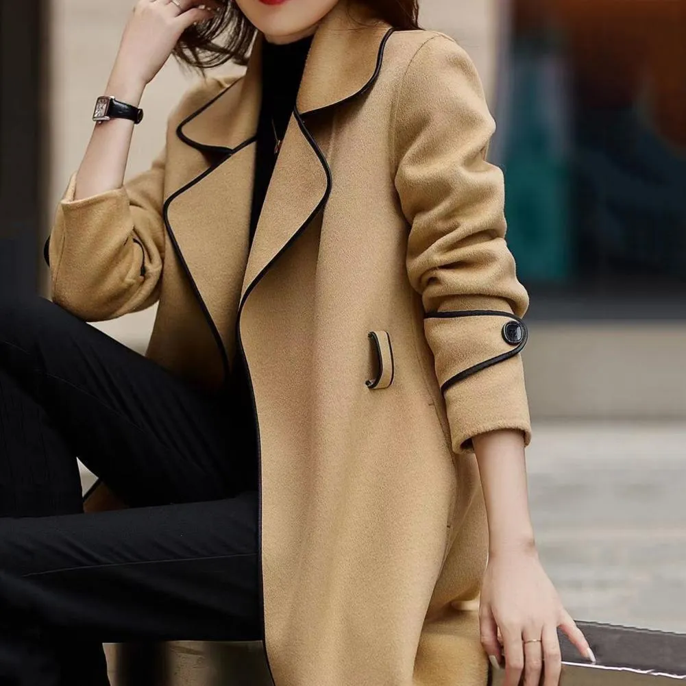 Femmes Laine Mélanges À La Mode Dames Veste Super Doux Revers Automne Hiver Costume Résistant Au Froid Col Trench Manteau Femmes Pardessus Garder Au Chaud 230822