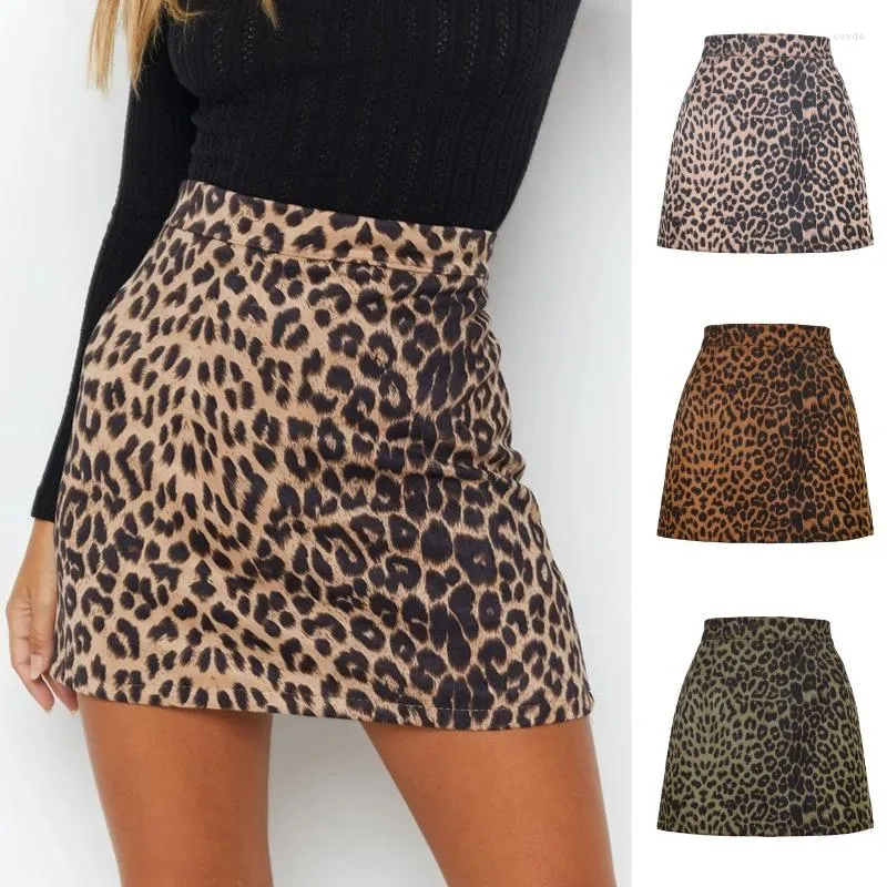 Kjolar sexig leopardtryck hög midja kort med blixtloppskjol in mantel klänning höst modeklänningar
