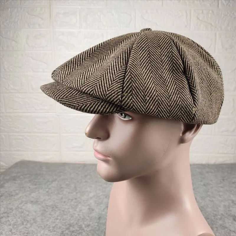 Berets Big Bone Men Plus Size Beret Lady Wool Octagonal Cap Western Sboy Caps Dad Winter Flat Brim Filt Ivy Hat 5558cm 5961cm 230822