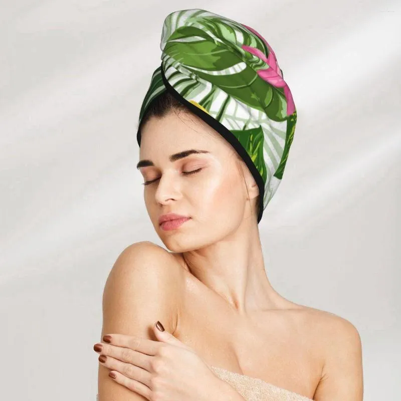 Towel Rapid Dry Colorful Tropical Flowers Microfiber Anti Frizz Hair Quick For Girls Beach Shower Cap