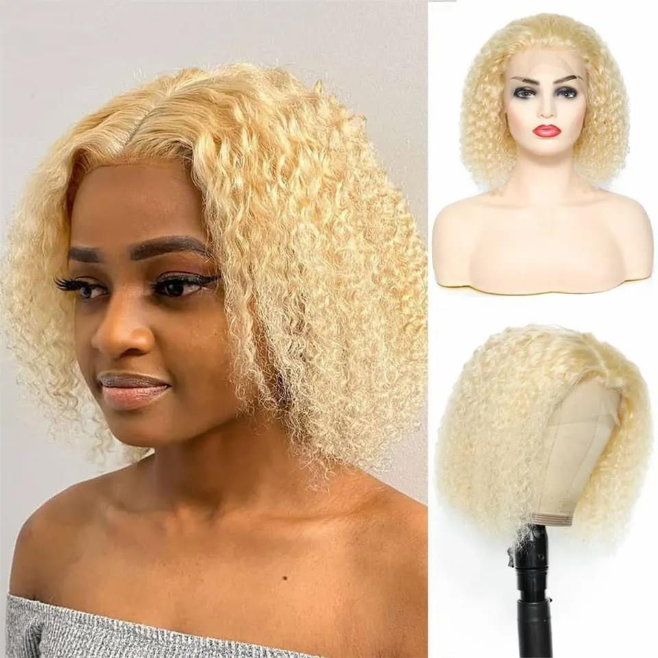 613 13x4 BOB CULLY CURLY Front Human Hair parrucche per donne onde d'acqua brasiliana Bionda Chiusura Bob Wig Premuta di capelli per bambini