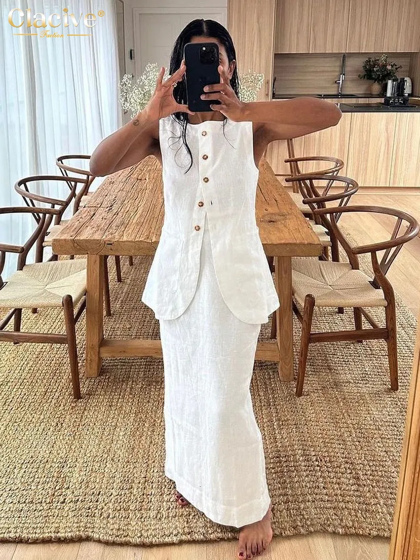 2023 Elegant White Cotton Two Piece Linen Dress Set With 2023 Elegant White Cotton Two Piece Linen Dress Set With