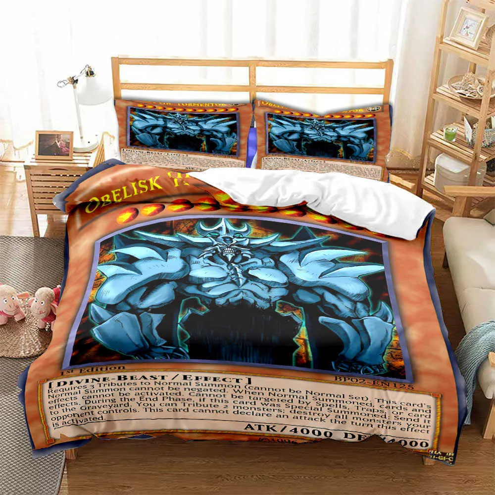 Bedding sets Anime Yu Gi Oh Blue Eyes White Dragon Twin Double Child Bedding Set Duvet Cover Set