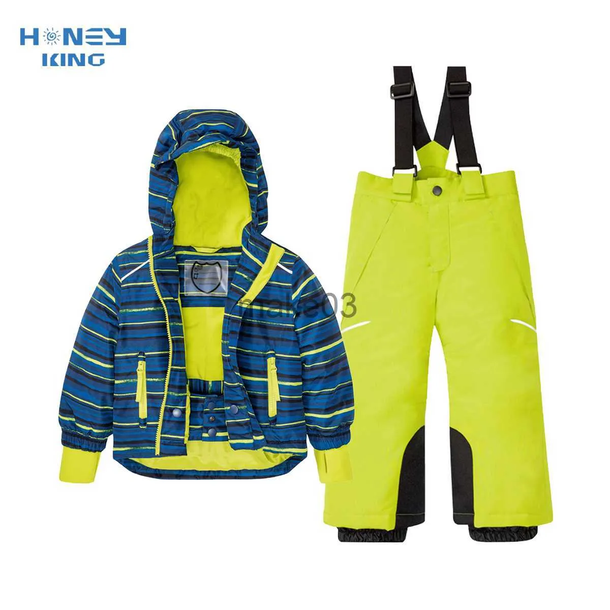 Down Coat HONEYKING Children Outfit Snowsuit Ski Suit Winter Outdoor Sports Warm Windproof Waterproof Snowboard Jacket and Pants 2pcs Set J230823