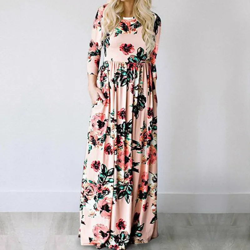 Podstawowe sukienki swobodne Summer Maxi Sukienka Kobiety różowy kwiatowy nadruk boho plażowy sukienka damskie wieczór imprezy długa sukienka sundress de festa 3xl 230823