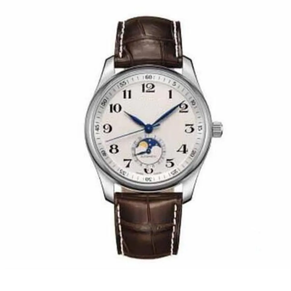 Classic Man Watch Mechaniczne automatyczne zegarki dla mężczyzn White Dial Brown skórzany pasek 001294f