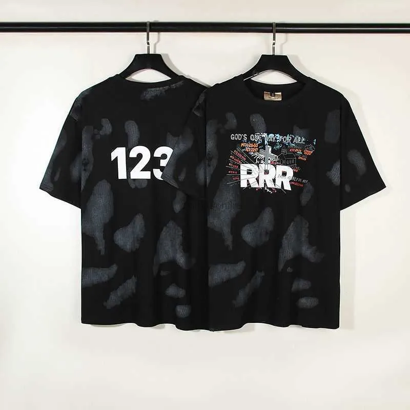 مصمم أزياء الملابس الفاخرة رجال Tees Tees Meichao High Street's Vintage Rrr123 Cross Print Design Feels Feel Shirt Sleeved T-Shirt for Men