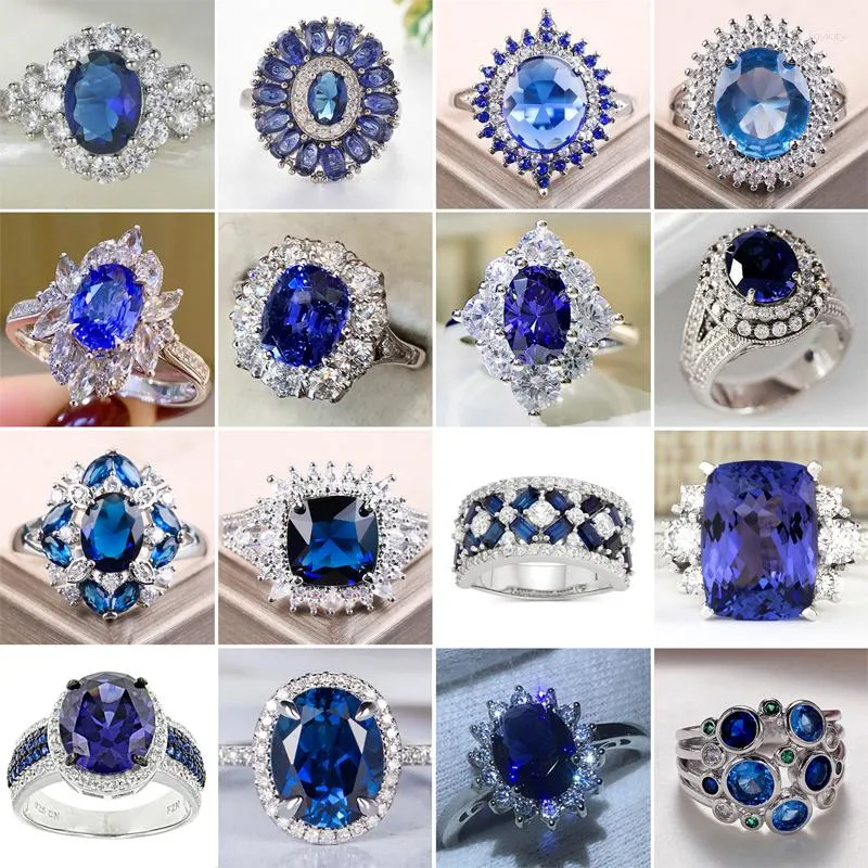 Кластерные кольца Элегантная и роскошная темно -синяя циркония для женщин Стильное классическое обручальное/свадебное ювелирное подарки
