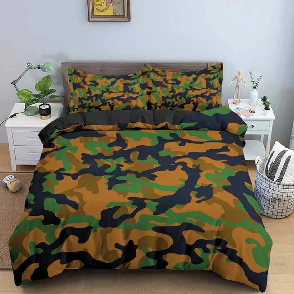 寝具セット緑色のカモフラージュ寝具セットソリダーソフトベッドルームの装飾ケースシングルサイズの羽毛布団カバーセット