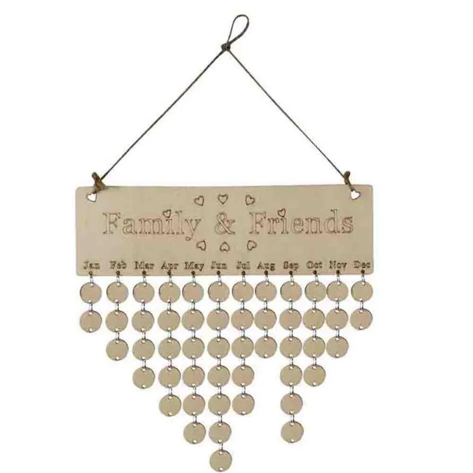 Wood Birthday påminnelse Board Birch Ply Plaque Sign DIY Kalendertillbehör Hook Special Dates Planner Board Hanging Deco#20265m