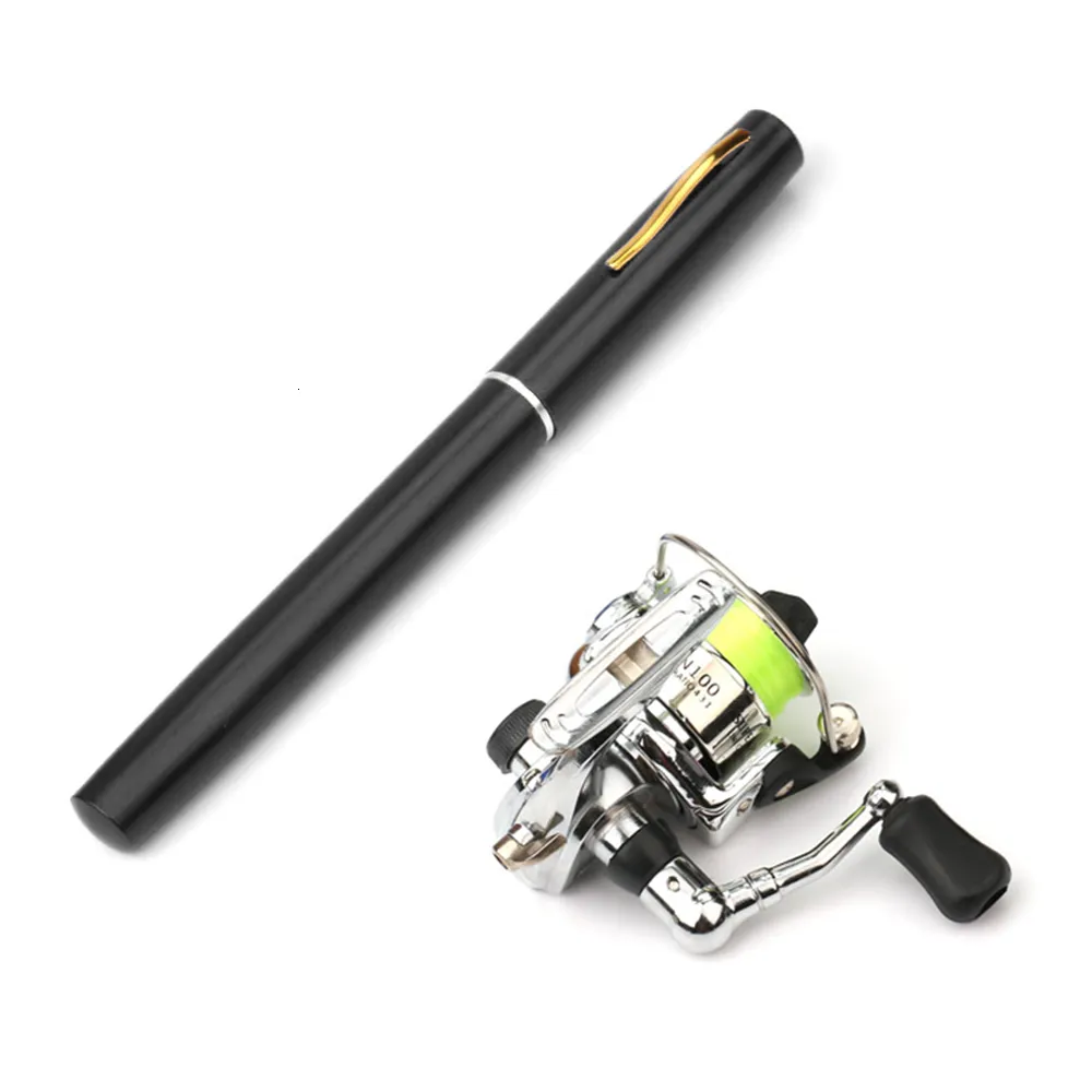 Hastes de pesca de barco Pocket Pocket Collapsible Rod Reel Combo mini caneta kit de pólo de caneta giratória telescópica 230822