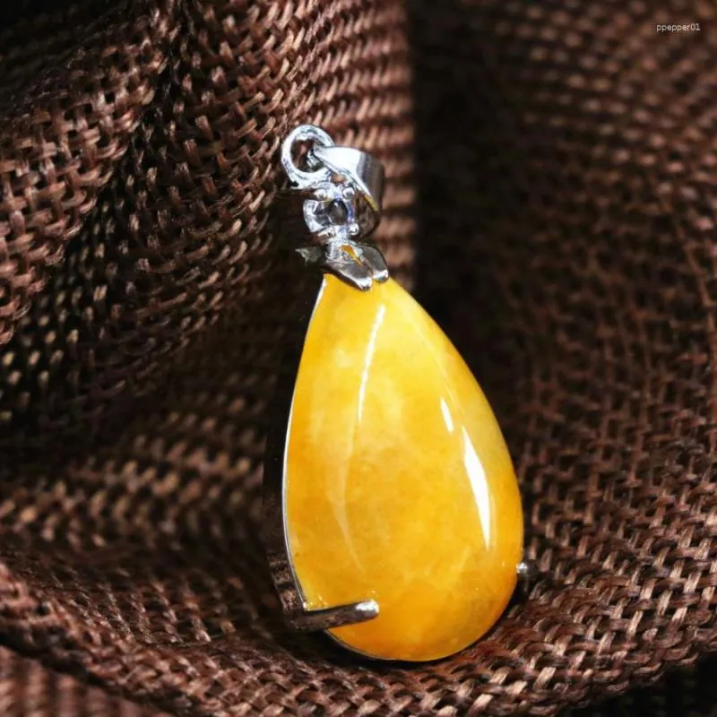 Pendentif Colliers Design spécial Teardrop Jaune Jades Pierre Perles Charmes Femmes Accessoires Élégants Bijoux Plaqué Argent 16 31mm B1850