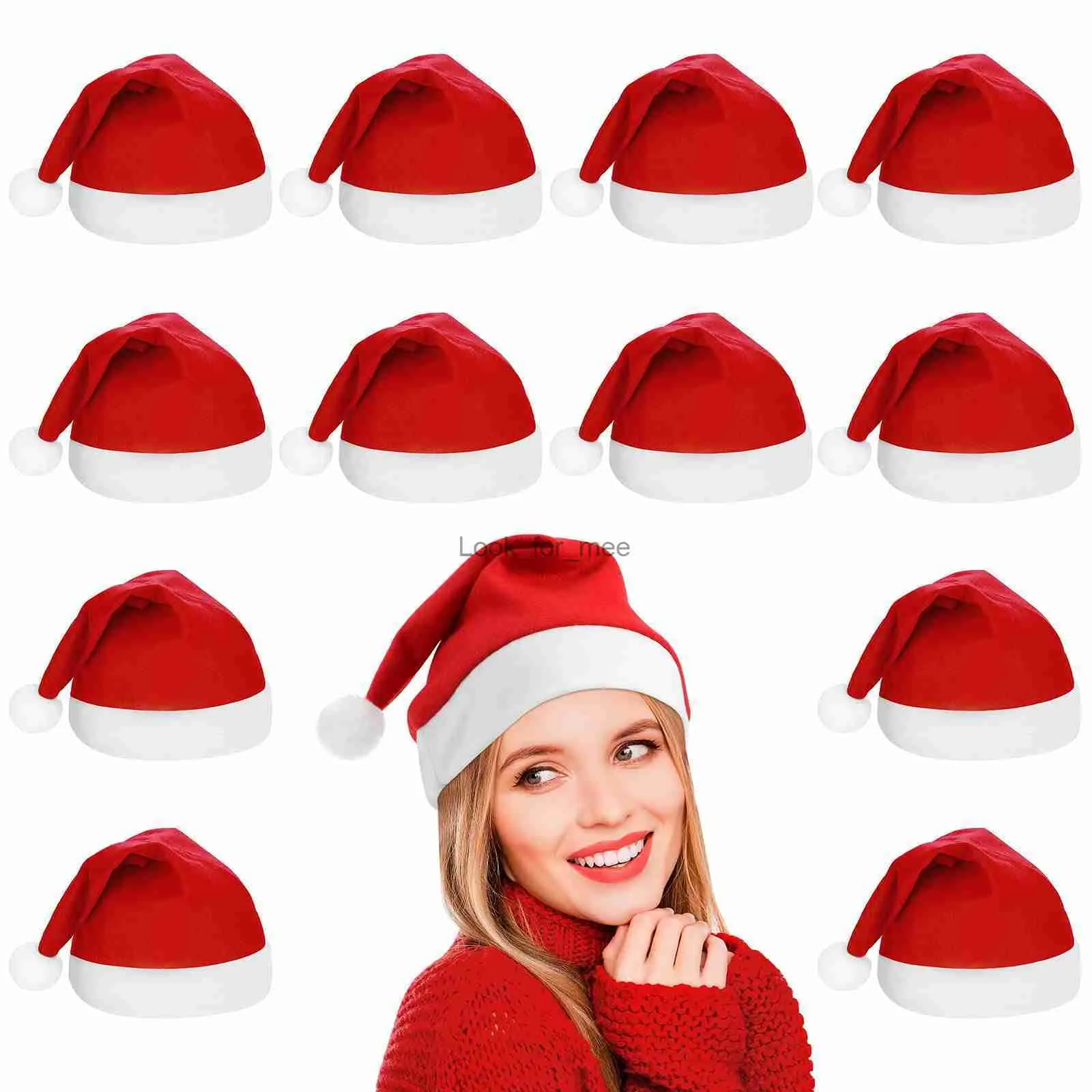 LUCIDDREAM 12 Pcs Non-woven Christmas Santa Hats Pack for Adult and Kids Red Cheap Beanie Hat 2023 Christmas Gift HKD230823