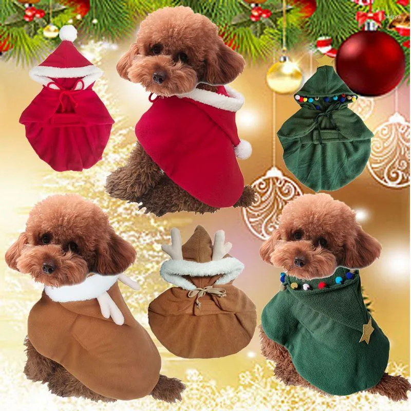 Dog Apparel Pet Christmas Cape Winter Puppy Clothes Hooded Little Cat Dress Solid Cute Warm Pets Comfortable Supplies