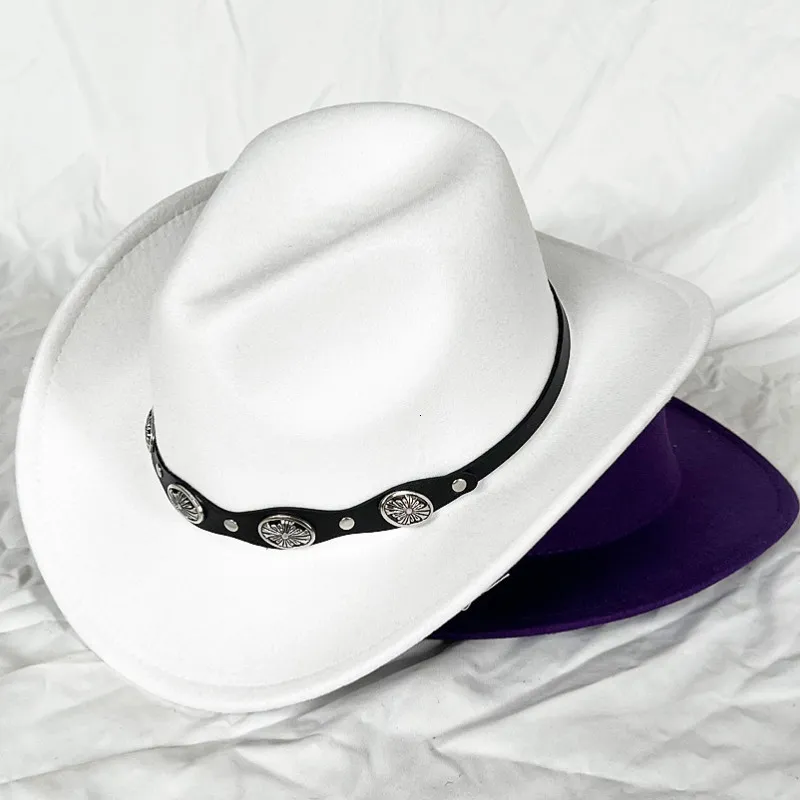 Wide Brim Hats Bucket Hats Monochrome Men's Cowboy Hat Jazz Top Ladies Curly Ms Fedora Knight Large Ethnic Panama 230822