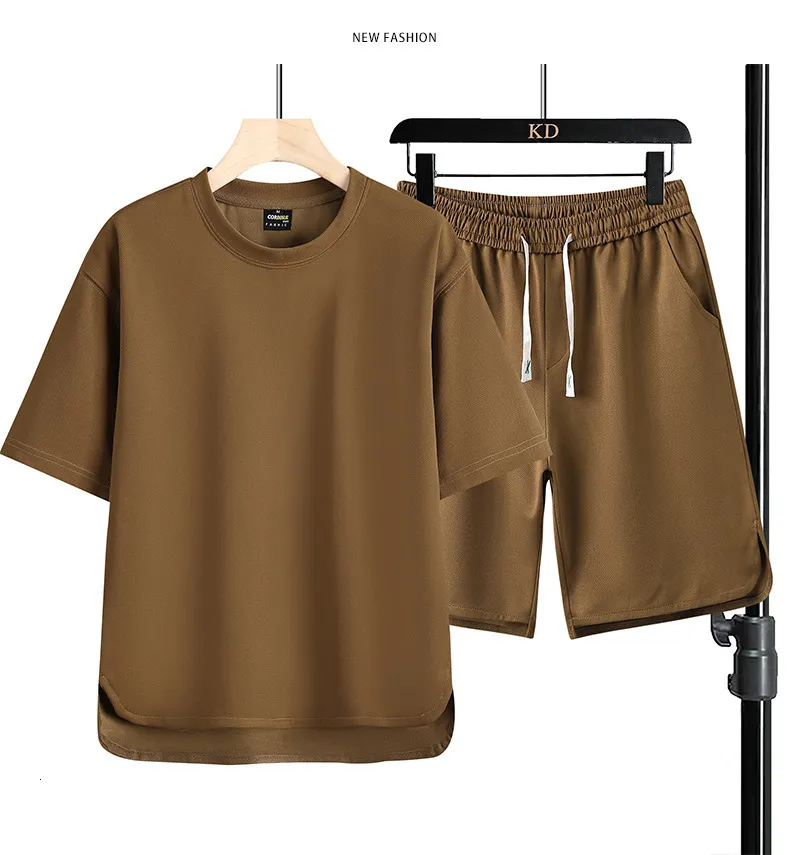 Men's Tracksuits summer round neck solid color 2piece set of shortsleeved large size Tshirt five pants suit youth oversized men's c 230822