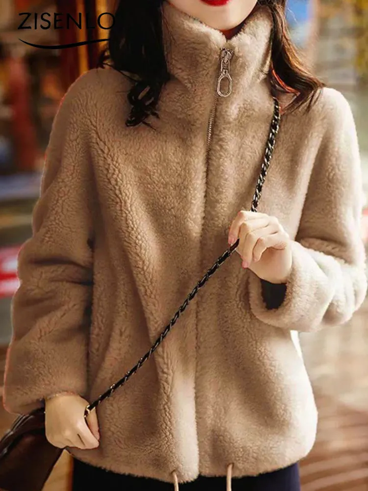 Frauenfell -Faux -Jacken für Frauen warme Reißverschlussjacke gepolsterte doppelte Fleece -Rollkragenpullover Mantel Sweatshirt 230822