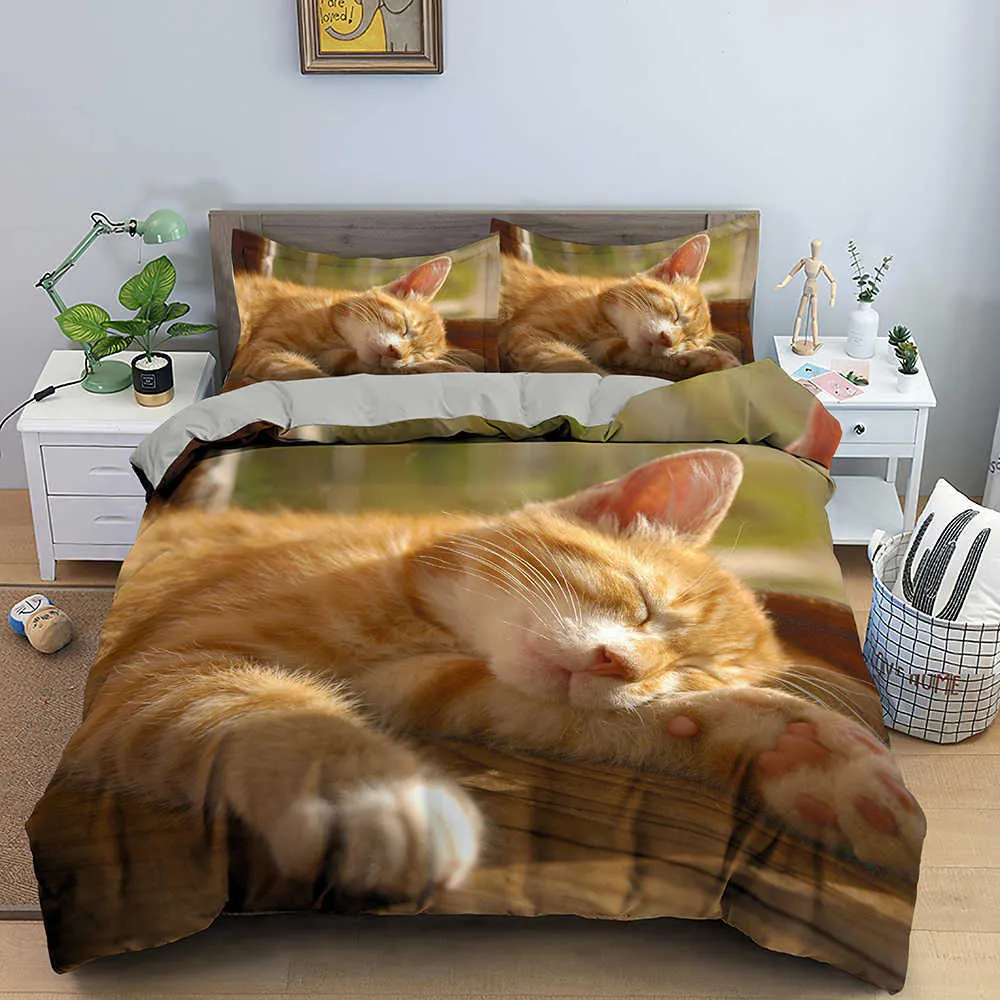 침구 세트 3D 동물 패턴 이불 커버 세트 귀여운 패턴 침구 세트 퀼트 커버 트윈 단일 크기 홈 섬유 고양이