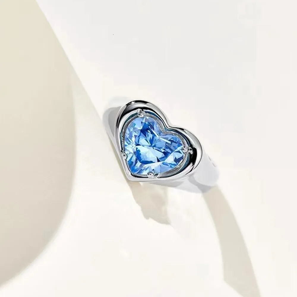 Sterling Silver Heart Ring With Simulated Aquamarine - Solid .925 Silver Love Band, Size 3 - View #8