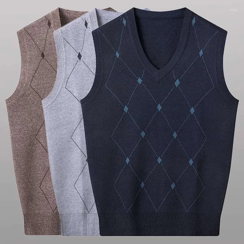 Gilets pour hommes Style classique tricot cachemire laine mélange gilet col en V ample contraste couleur haute qualité doux garder au chaud G42