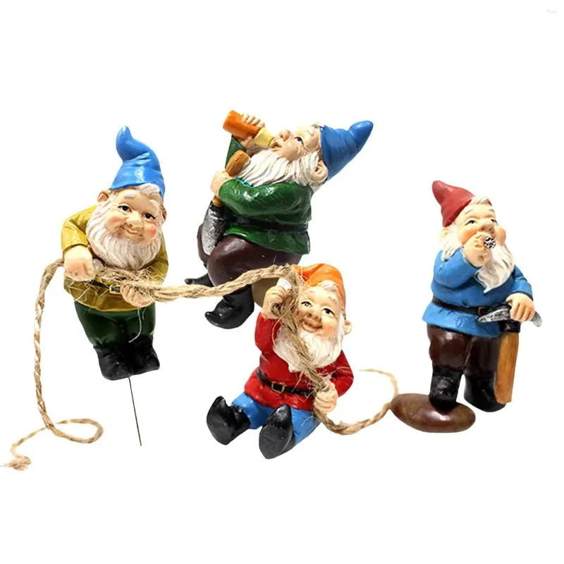 Decorazioni da giardino gnomi set 4 pezzi in miniatura gnome fata resina per