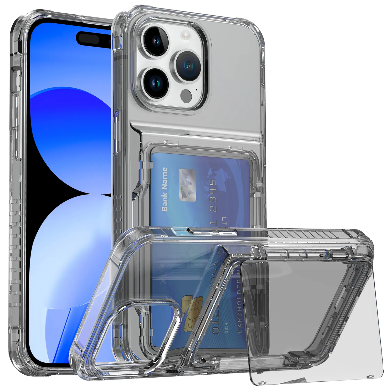 Light blue iPhone 15 Pro Maxカードホルダー付き iPhone 15 Pro Max Clear Case with Card Holder
