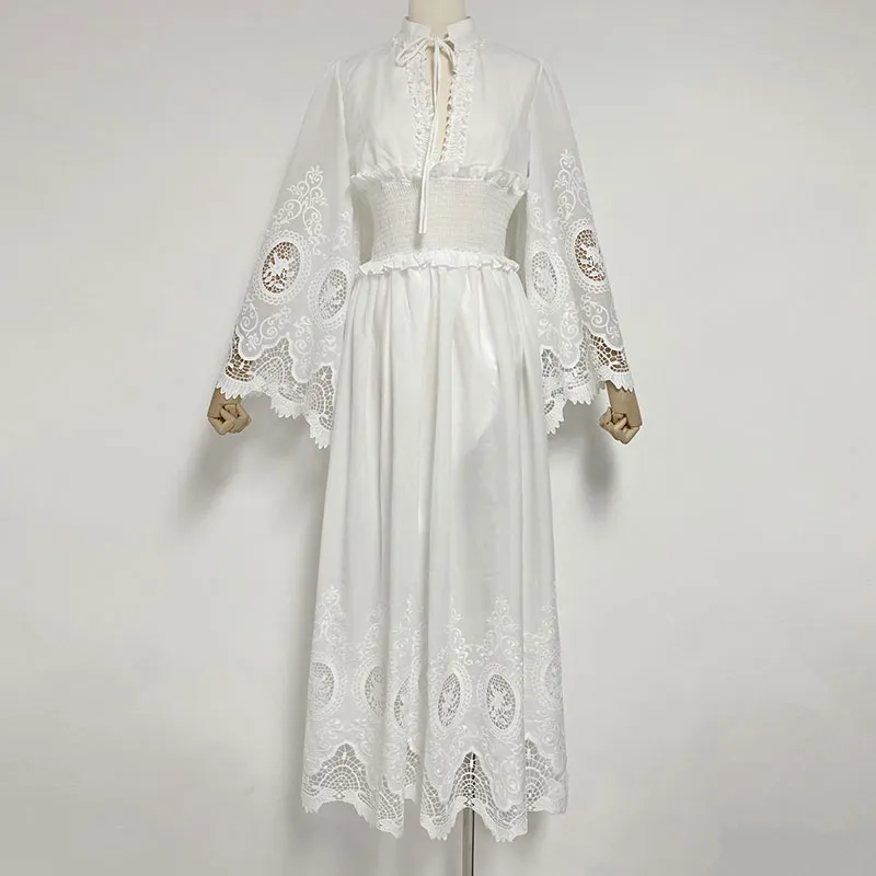 2023 Autumn French Długie sukienka luźna w talii sukienka Vintage elegancka pusta sukienka z rękawem z flary