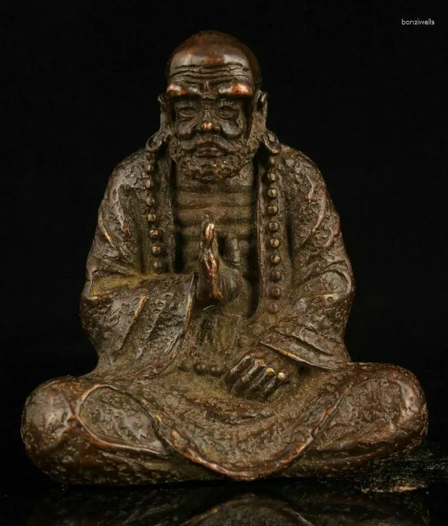 Estatuetas decorativas colecionáveis ​​colecionáveis ​​chineses esculpidos à mão Red Red Copper Bodhidharma Coleção de estátuas de estátuas para decoração