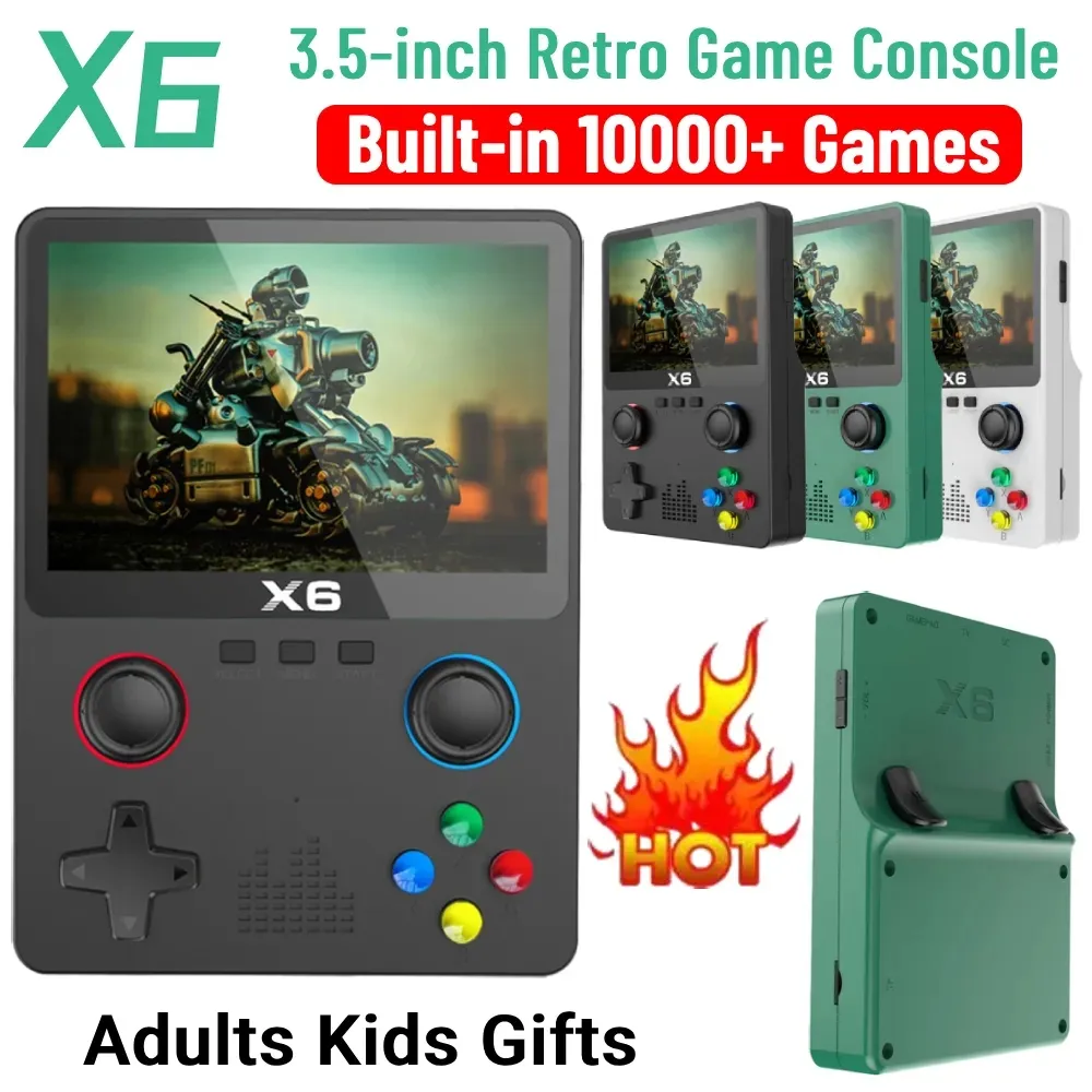 X6 IPS -scherm 3,5 inch Handheld Game Player 3D Dual Joystick 11 Simulators MP5 Foto Video Game Console voor FC SFC NES GBA MD PS1 Arcade Kids Gifts