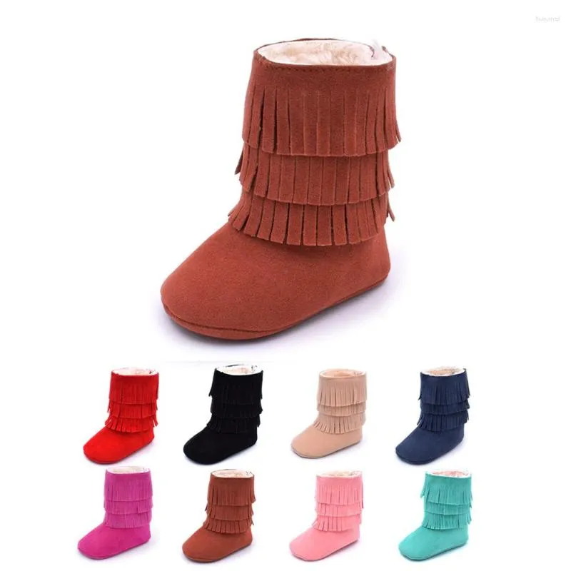 Bottes d'hiver haut bébé Pu daim cuir frange mocassins anti-dérapant super chaud infantile filles chaussure 0-18 mois