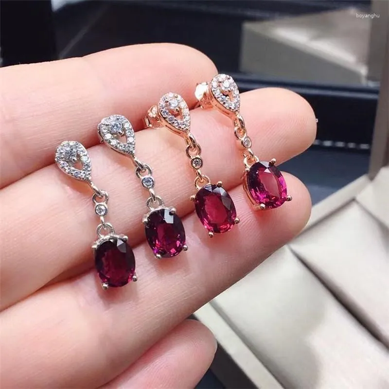 Stud Küpe Xinyipeng S925 STERLING Gümüş Kaplama Beyaz Altın Gül Kakılış Gerçek Doğal Garnet Güzel Düğün Hediyesi Kadınlar için 6 8mm