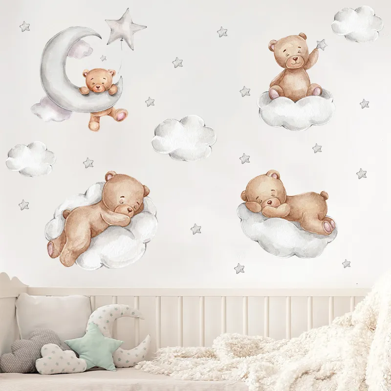 Muurstickers schattige beer star wolk voor kinderkamers meisjes jongens babykamer slaapkamer decoratie kawaii cartoon dieren behang vinyl 230822