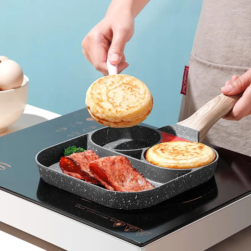 Pans 3-hole Non-stick Omelet Pan For Burger Eggs Ham PanCake Maker Frying Creative No Oil-smoke Breakfast Grill Wok Cooking Pot