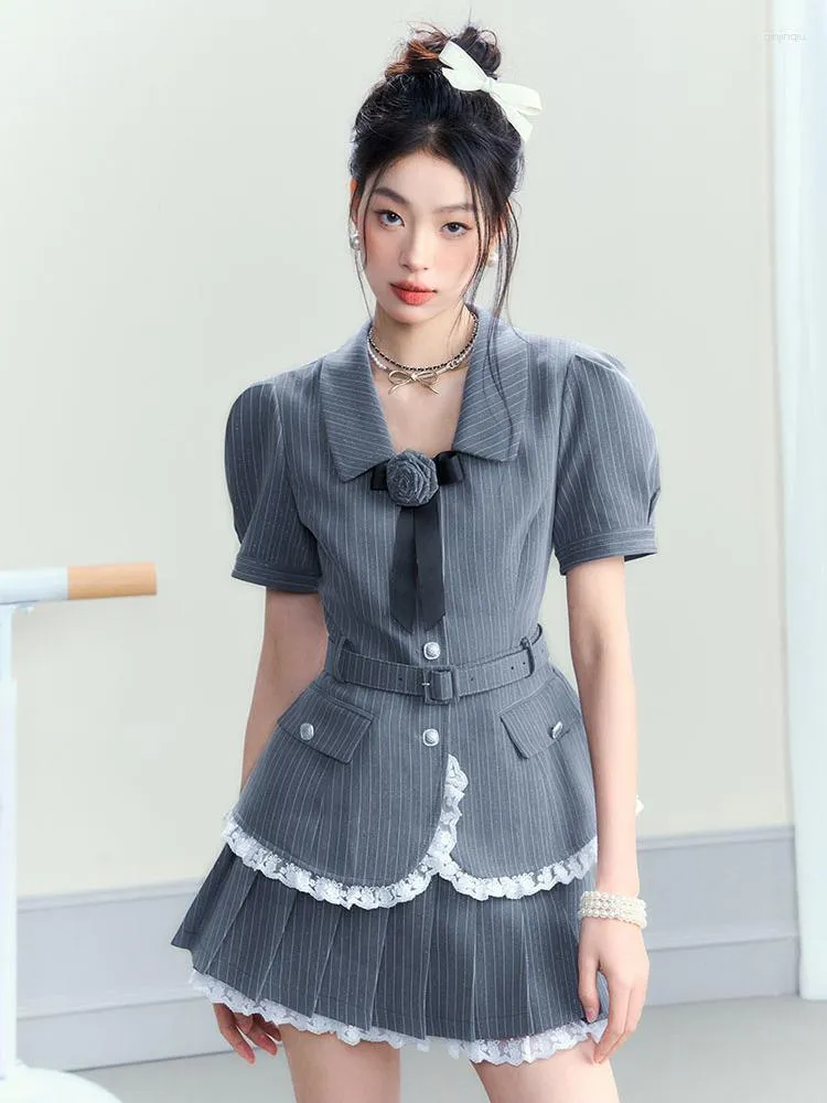 Kledingsets 2023 Summer Fashion Women Korea Uniform Style JK Dress Set Dames tweedelige geplooide korte rok Collge