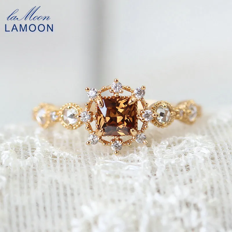 Pierścionki ślubne Lamoon Vintage Bijou luksusowy pierścionek dla kobiet sześcien cyrkon 925 srebrny złota złota grzywna biżuteria śnieg śnieżny prezent 230822
